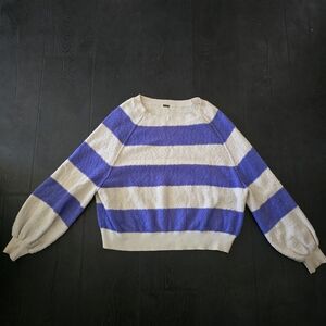 Free People Purple and Cream Striped Scoop Sweater